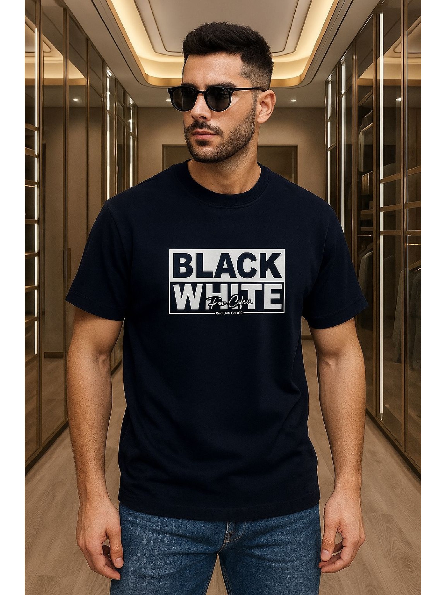 ELZE MODA BLACK-WHİTE BASKILI OVERSİZE T-SHİRT