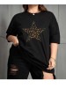 ELZE MODA LEOPAR YILDIZ BASKILI OVERSİZE T-SHİRT