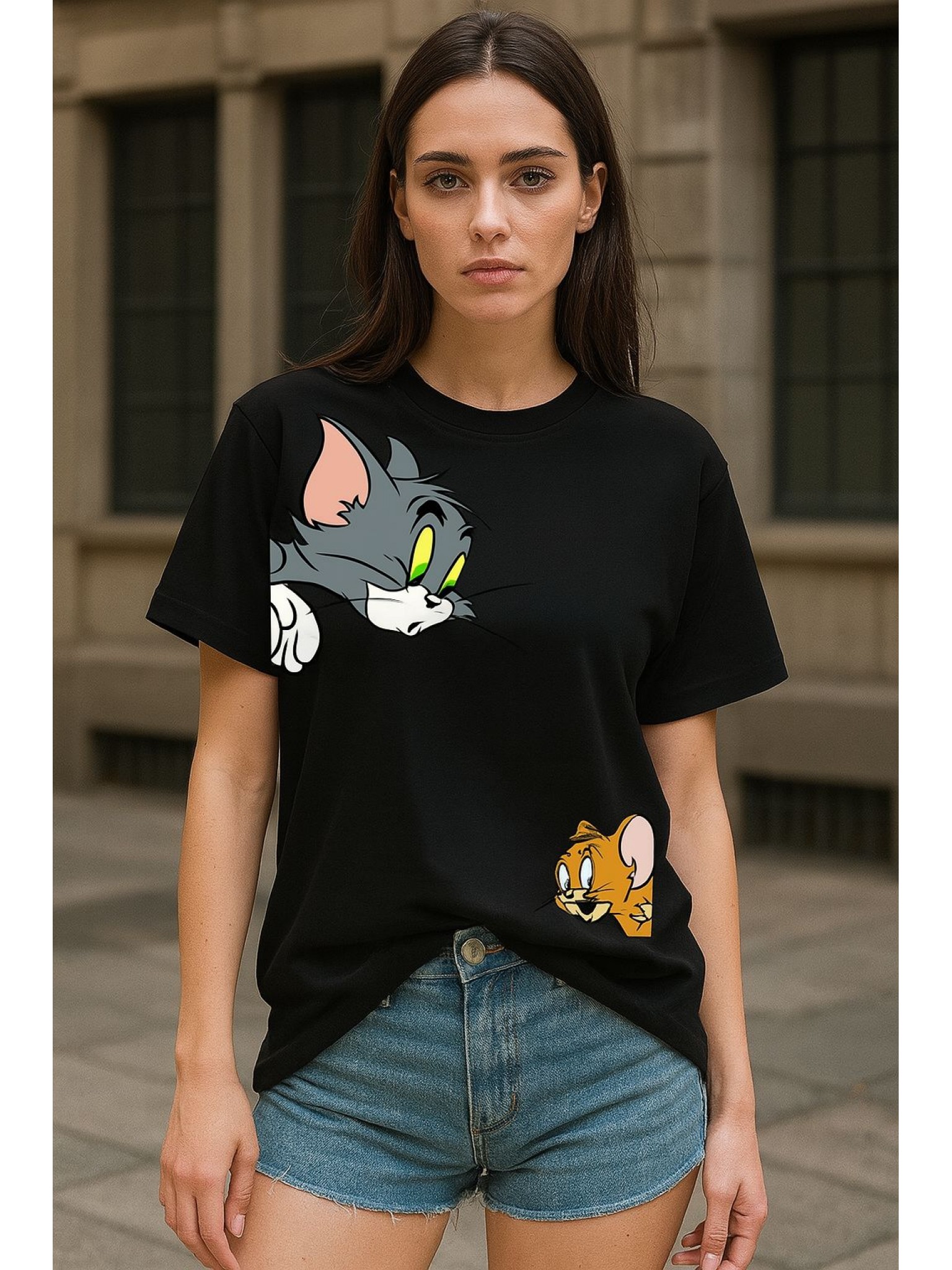 ELZE MODA TOMVEJERRY BASKILI OVERSİZE T-SHİRT